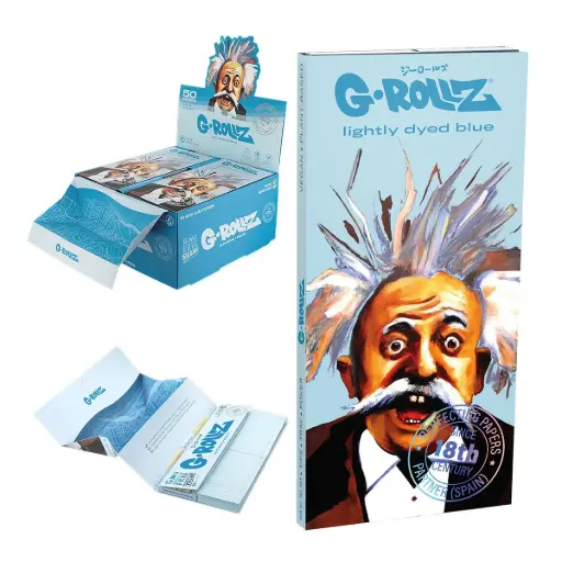 G-Rollz | Collector 'Genius' Lightly Dyed Blue - 50 KS Slim Papers + Tips & Tray (16 Booklets Display)