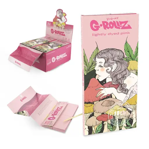 G-Rollz | Collector 'Mushroom Lady' Pink - 50 KS Slim Papers + Tips & Tray (16 Booklets Display)