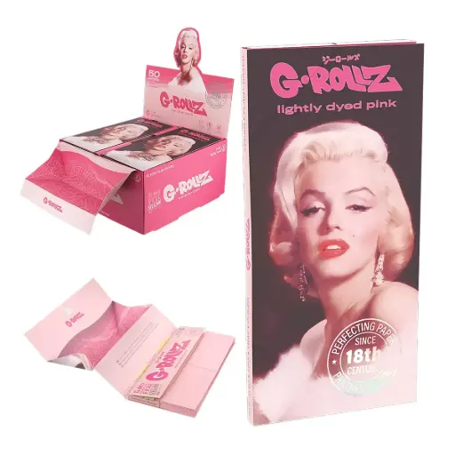 G-Rollz | 'Fabulous Face' Lightly Dyed Pink - 50 KS Slim Papers + Tips & Tray (16 Booklets Display)