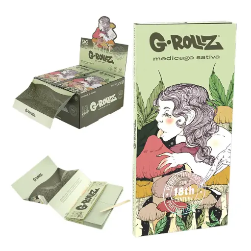 G-Rollz | 'Mushroom Lick' Medicago Sativa - 50 KS Slim Papers + Tips & Tray (16 Booklets Display)