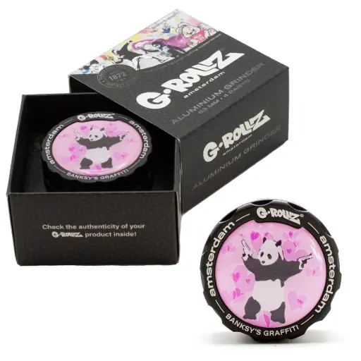 [BG4201M-S] G-Rollz | Banksy Graffiti 'Panda Gunnin' 4part Grinder - 53mm - 6pc In Display